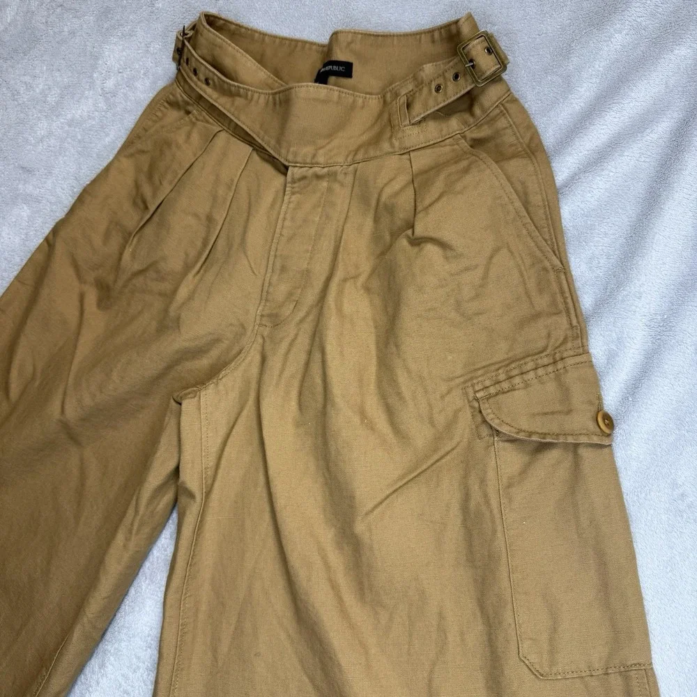 Banana Republic Women Explorer Cargo Culottes Pants 4 Tan Wide Leg Linen Cotton